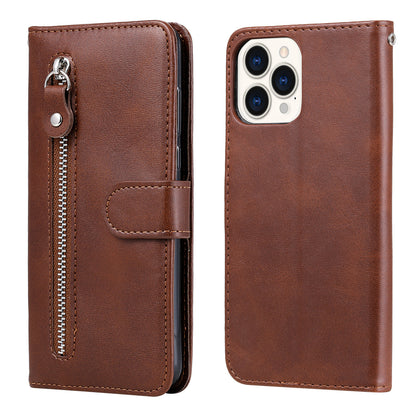 Anti-fall Zipper Pocket Leather Wallet Phone Case Shell for iPhone 13 Pro Max 6.7 inch