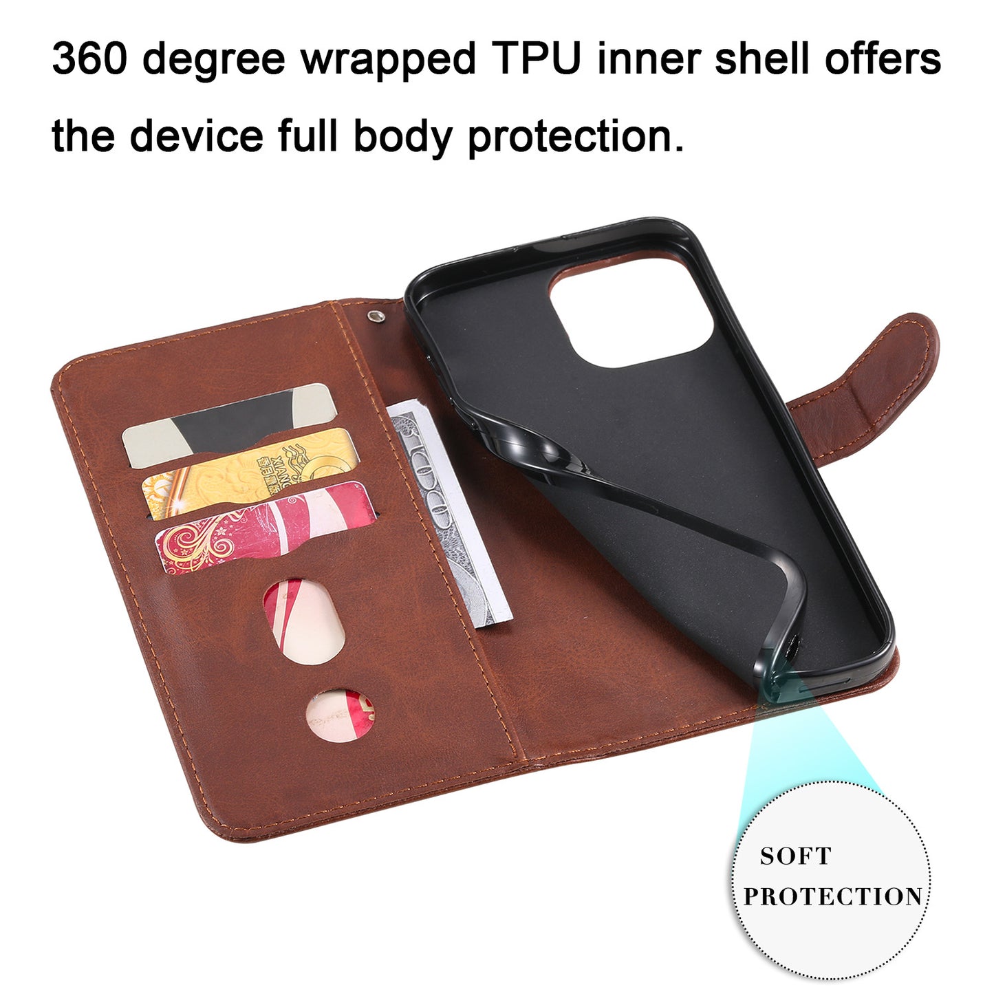 Anti-fall Zipper Pocket Leather Wallet Phone Case Shell for iPhone 13 Pro Max 6.7 inch