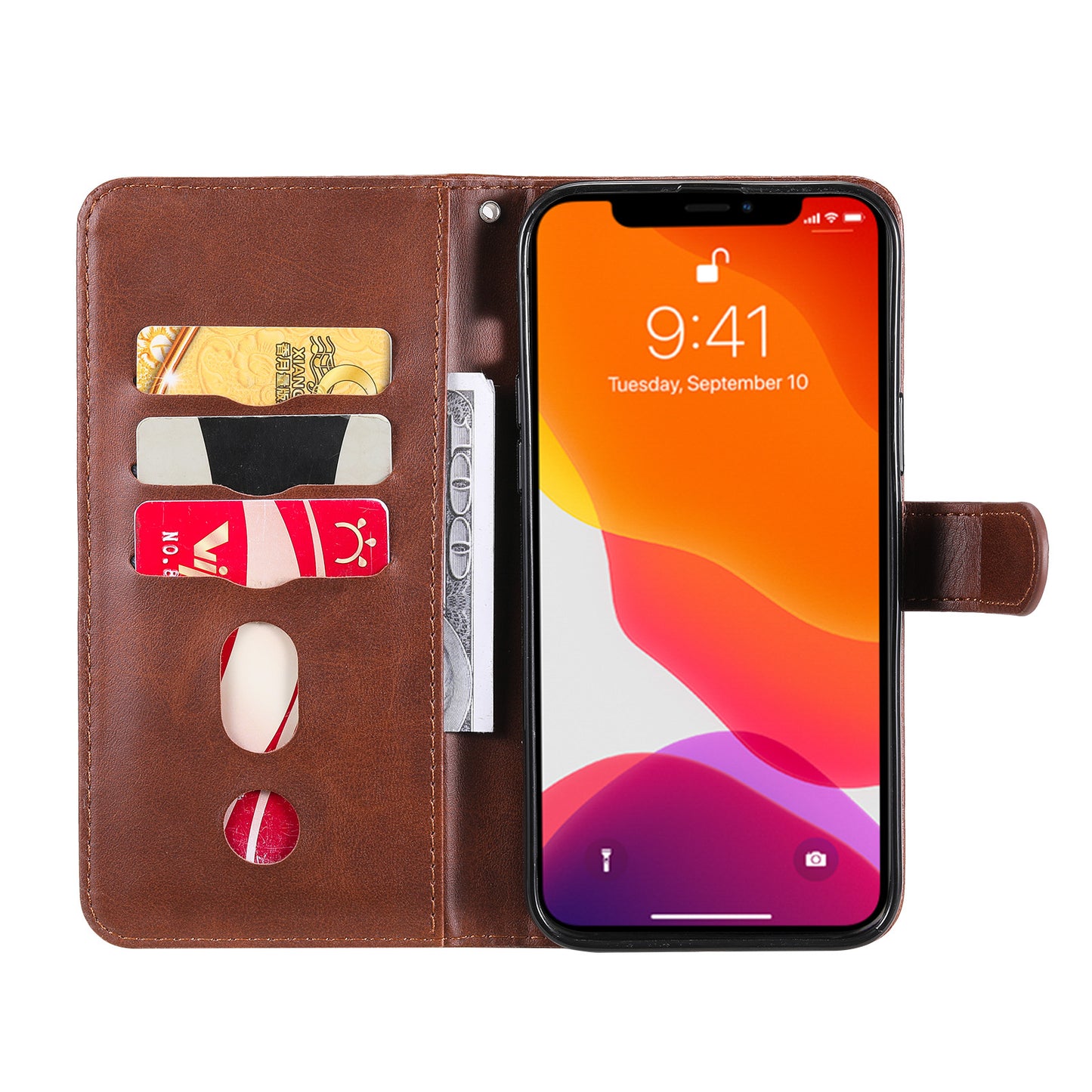 Anti-fall Zipper Pocket Leather Wallet Phone Case Shell for iPhone 13 Pro Max 6.7 inch