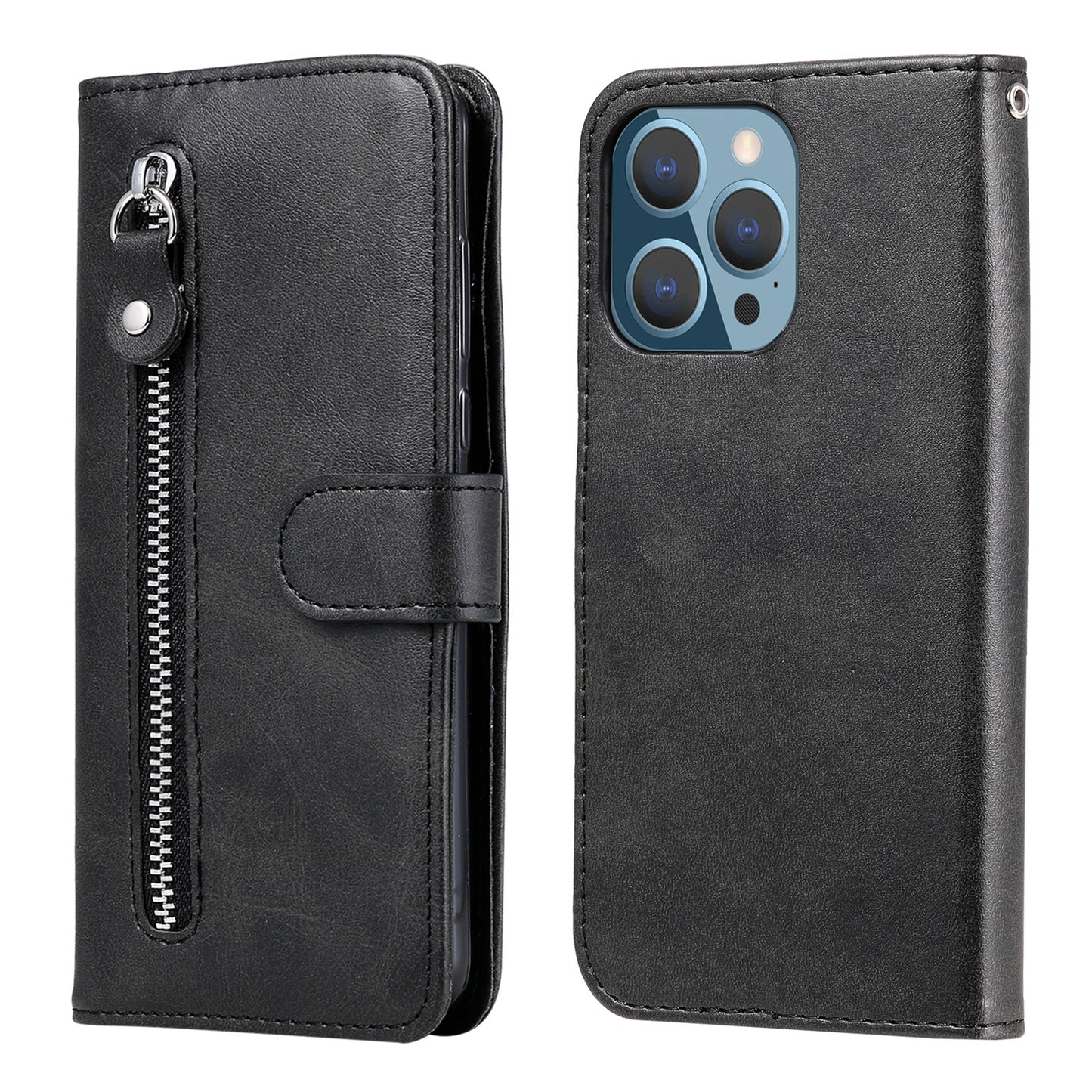 Scratch-proof Cover Zipper Pocket Leather Wallet Shell for iPhone 13 Pro 6.1 inch