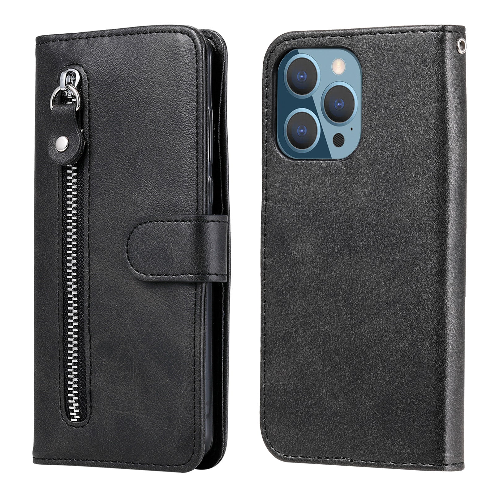 Scratch-proof Cover Zipper Pocket Leather Wallet Shell for iPhone 13 Pro 6.1 inch