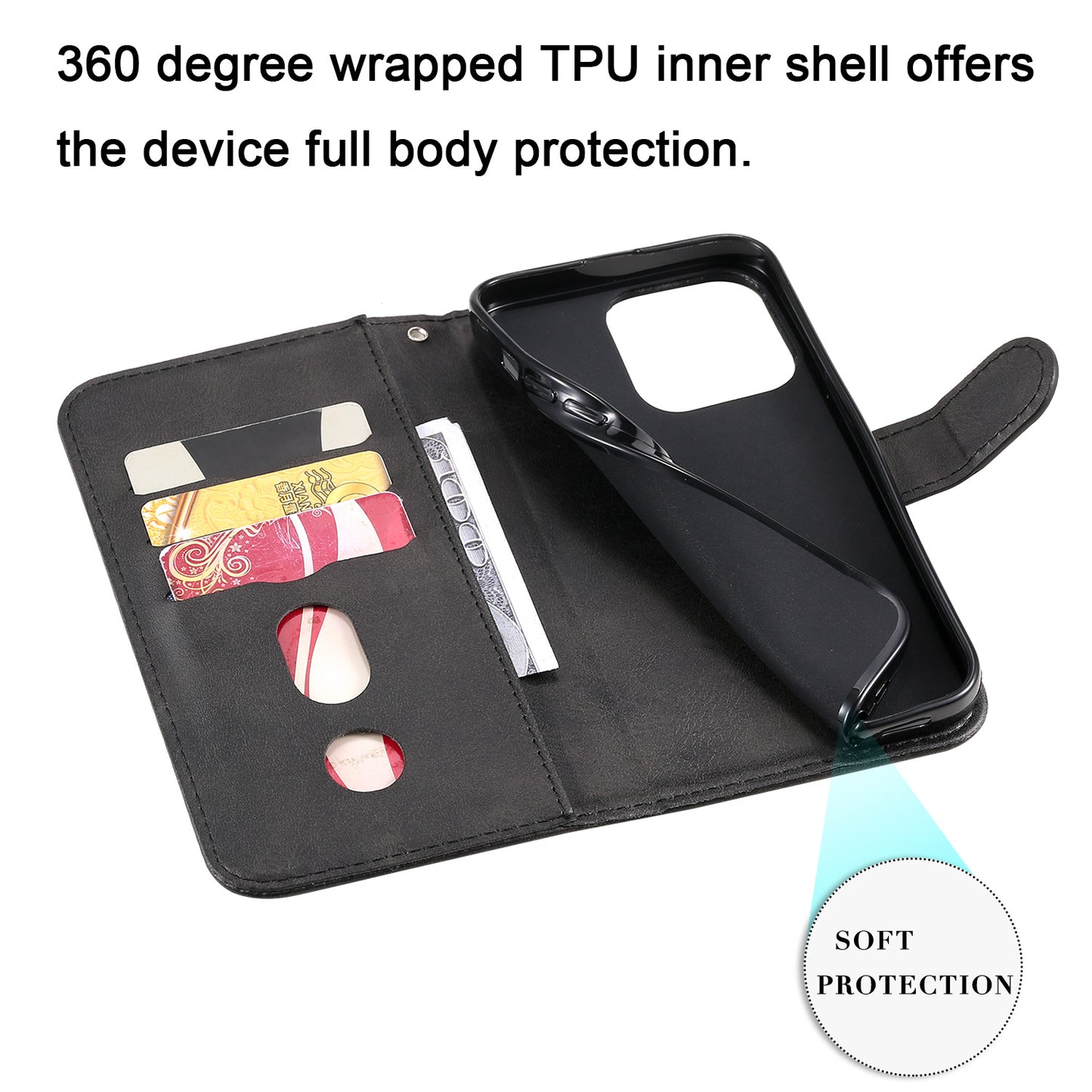 Scratch-proof Cover Zipper Pocket Leather Wallet Shell for iPhone 13 Pro 6.1 inch