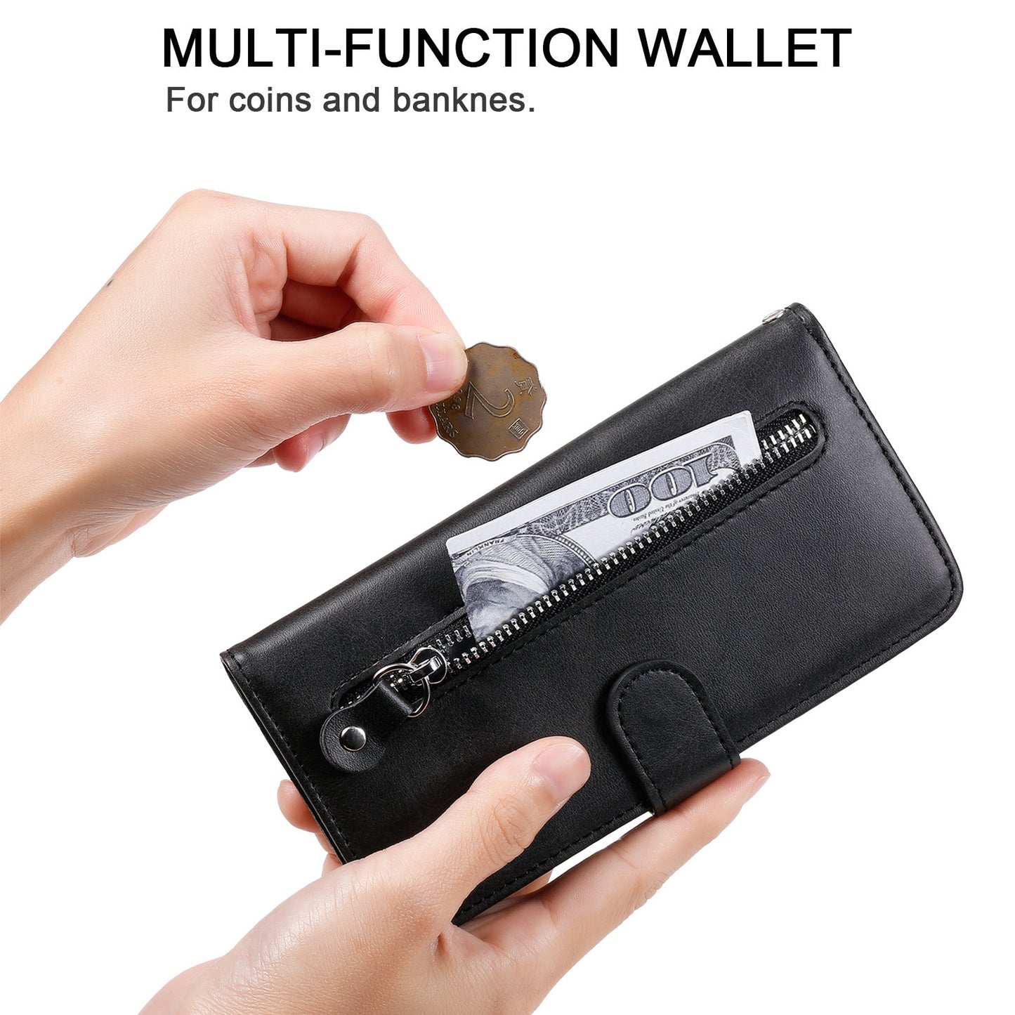 Scratch-proof Cover Zipper Pocket Leather Wallet Shell for iPhone 13 Pro 6.1 inch