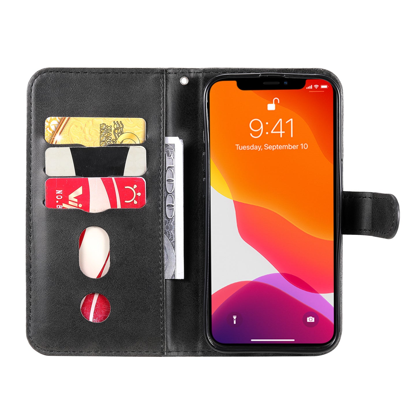 Scratch-proof Cover Zipper Pocket Leather Wallet Shell for iPhone 13 Pro 6.1 inch