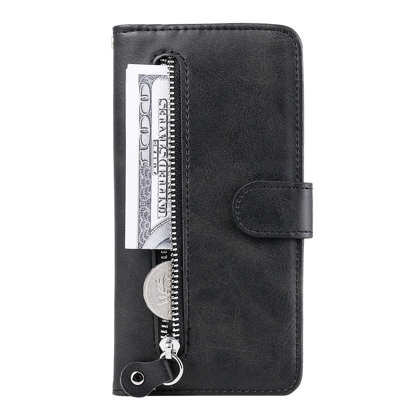 Scratch-proof Cover Zipper Pocket Leather Wallet Shell for iPhone 13 Pro 6.1 inch