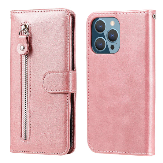 Scratch-proof Cover Zipper Pocket Leather Wallet Shell for iPhone 13 Pro 6.1 inch
