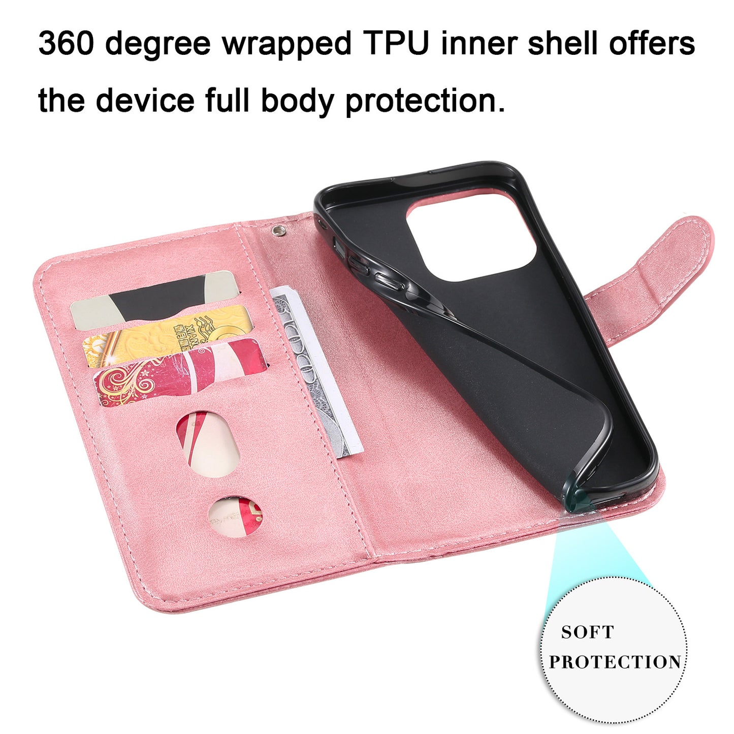 Scratch-proof Cover Zipper Pocket Leather Wallet Shell for iPhone 13 Pro 6.1 inch