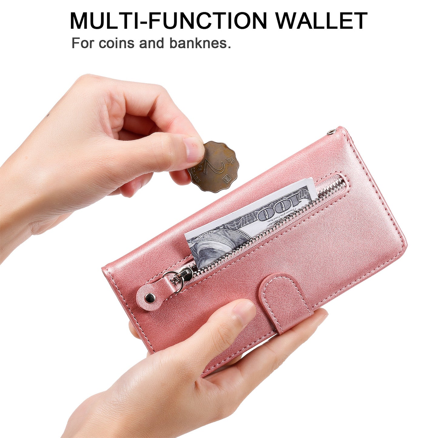Scratch-proof Cover Zipper Pocket Leather Wallet Shell for iPhone 13 Pro 6.1 inch