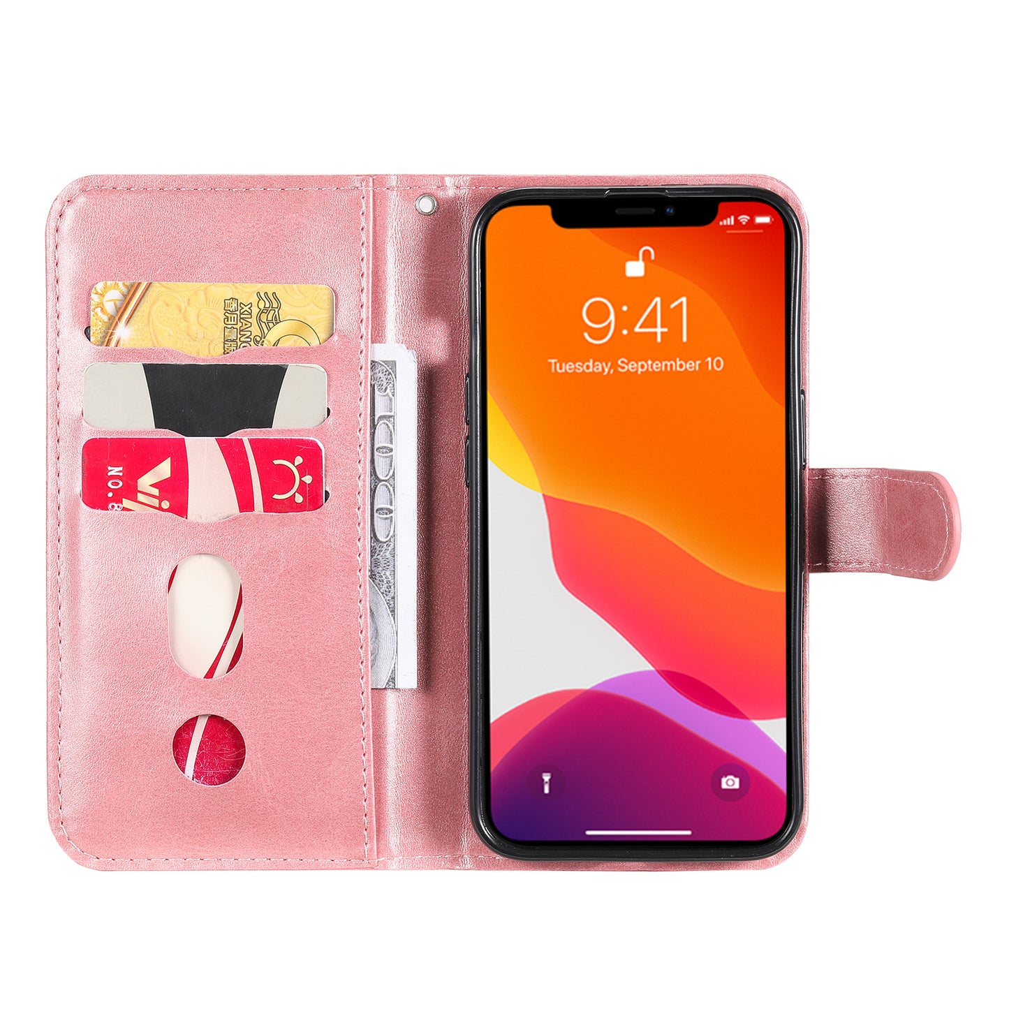 Scratch-proof Cover Zipper Pocket Leather Wallet Shell for iPhone 13 Pro 6.1 inch