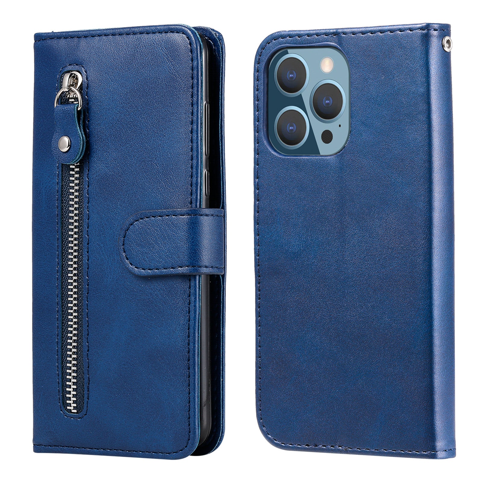 Scratch-proof Cover Zipper Pocket Leather Wallet Shell for iPhone 13 Pro 6.1 inch