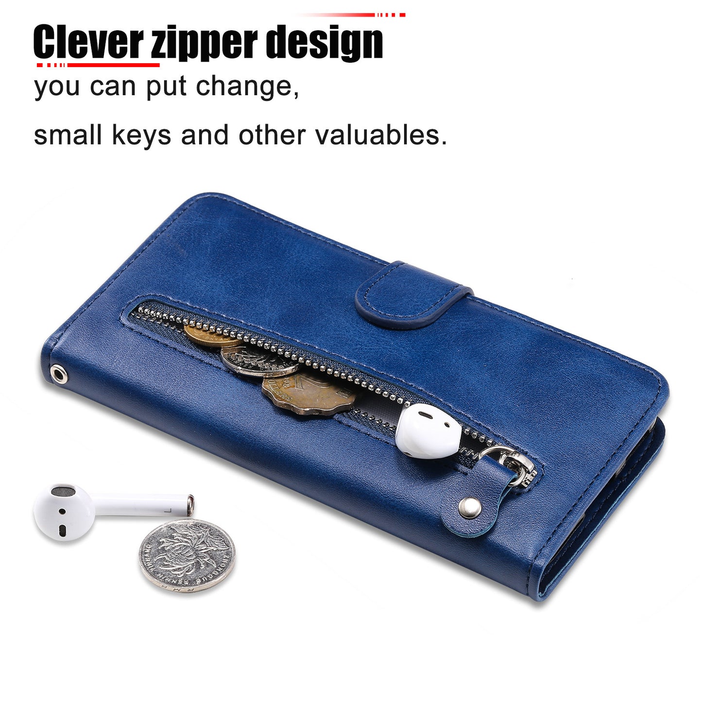 Scratch-proof Cover Zipper Pocket Leather Wallet Shell for iPhone 13 Pro 6.1 inch