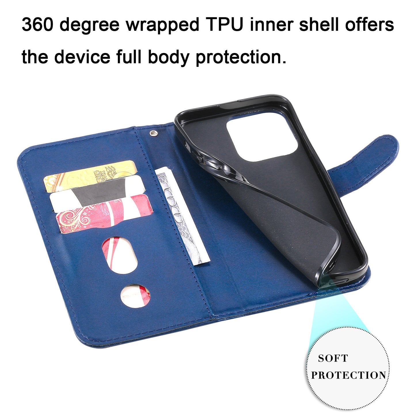 Scratch-proof Cover Zipper Pocket Leather Wallet Shell for iPhone 13 Pro 6.1 inch