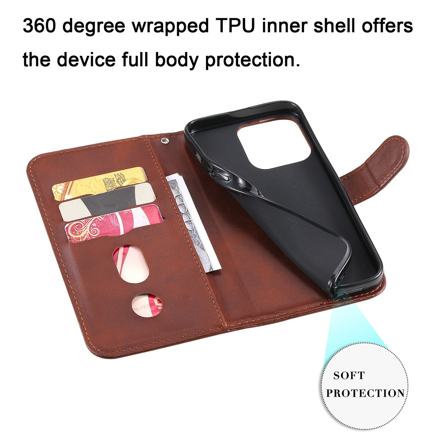 Scratch-proof Cover Zipper Pocket Leather Wallet Shell for iPhone 13 Pro 6.1 inch