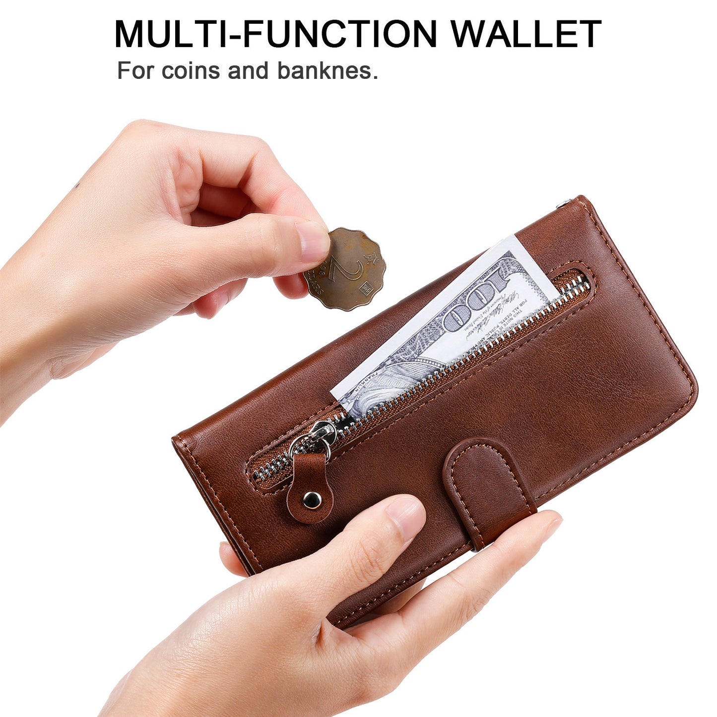 Scratch-proof Cover Zipper Pocket Leather Wallet Shell for iPhone 13 Pro 6.1 inch