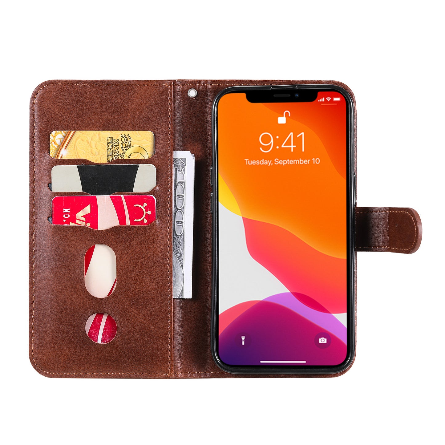 Scratch-proof Cover Zipper Pocket Leather Wallet Shell for iPhone 13 Pro 6.1 inch