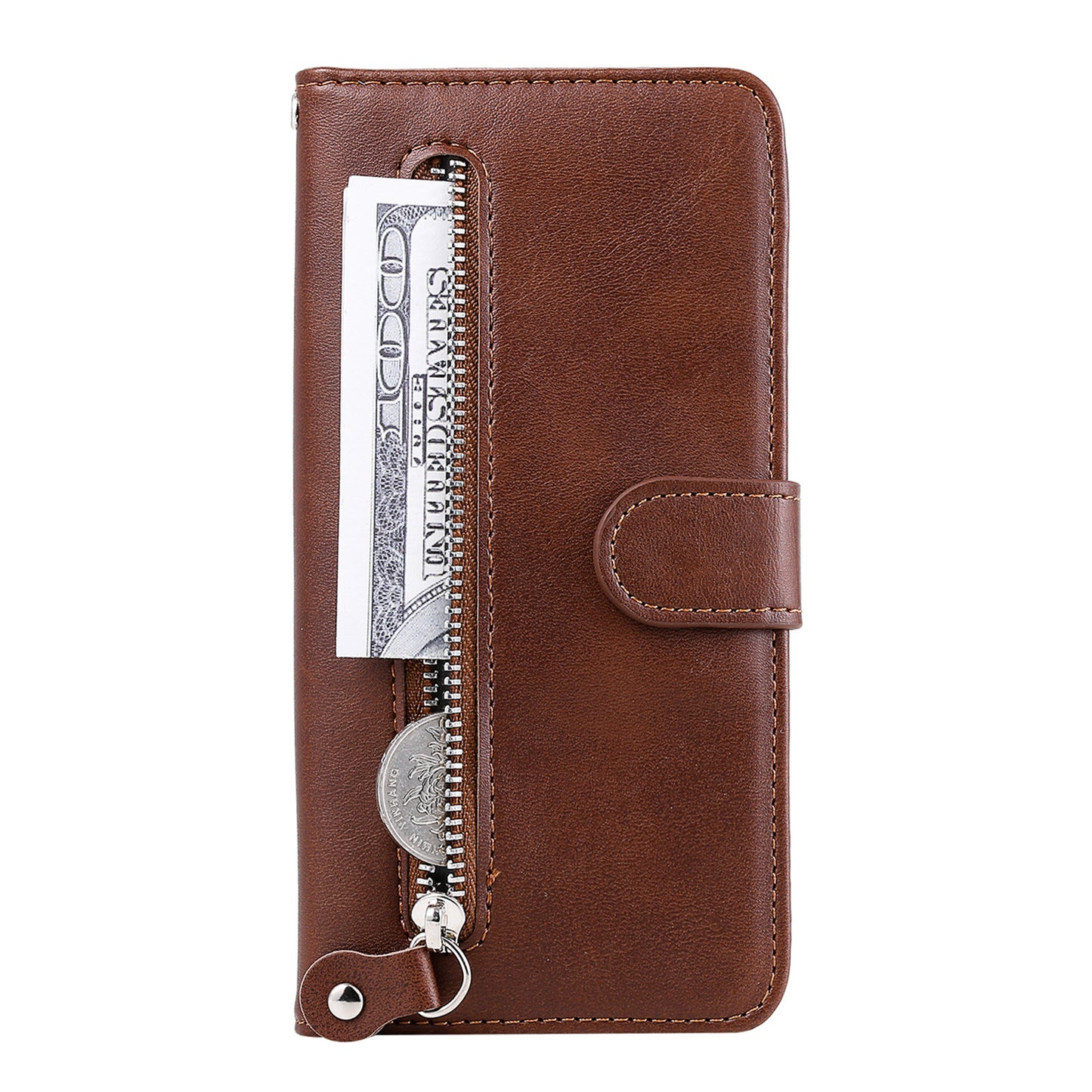 Scratch-proof Cover Zipper Pocket Leather Wallet Shell for iPhone 13 Pro 6.1 inch