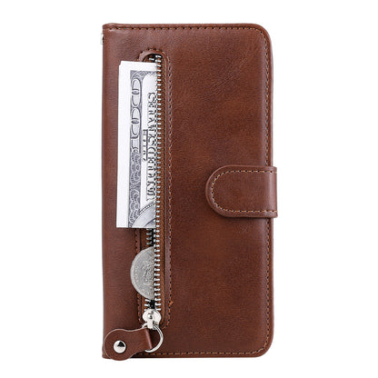 Scratch-proof Cover Zipper Pocket Leather Wallet Shell for iPhone 13 Pro 6.1 inch