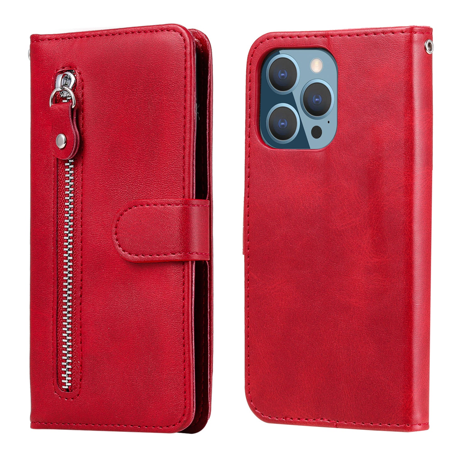 Scratch-proof Cover Zipper Pocket Leather Wallet Shell for iPhone 13 Pro 6.1 inch