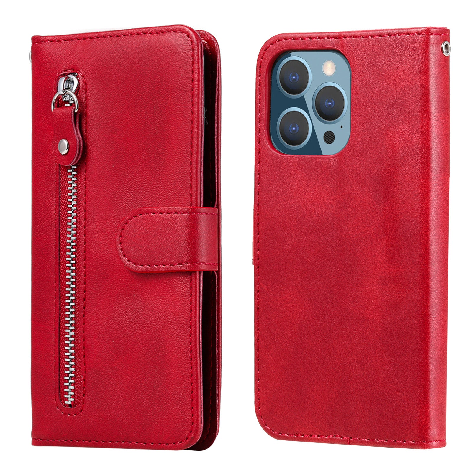 Scratch-proof Cover Zipper Pocket Leather Wallet Shell for iPhone 13 Pro 6.1 inch