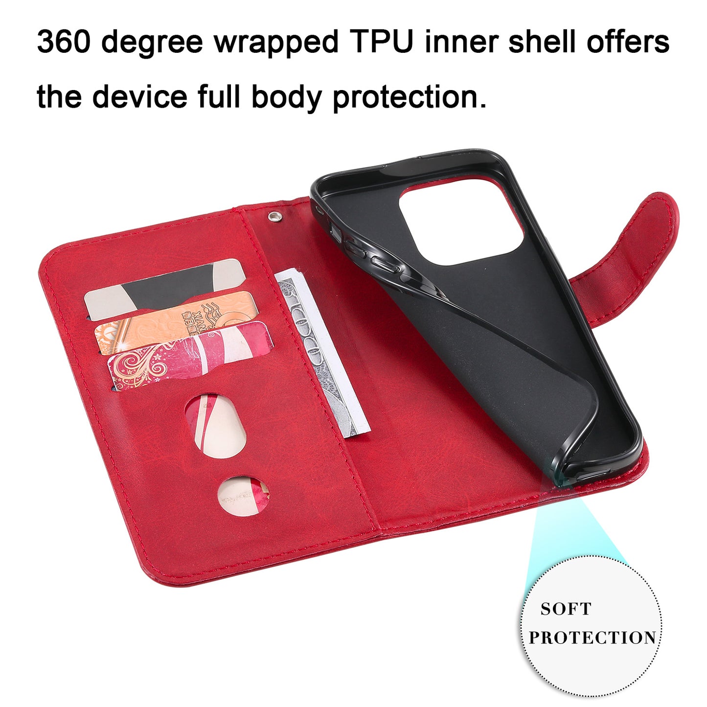 Scratch-proof Cover Zipper Pocket Leather Wallet Shell for iPhone 13 Pro 6.1 inch