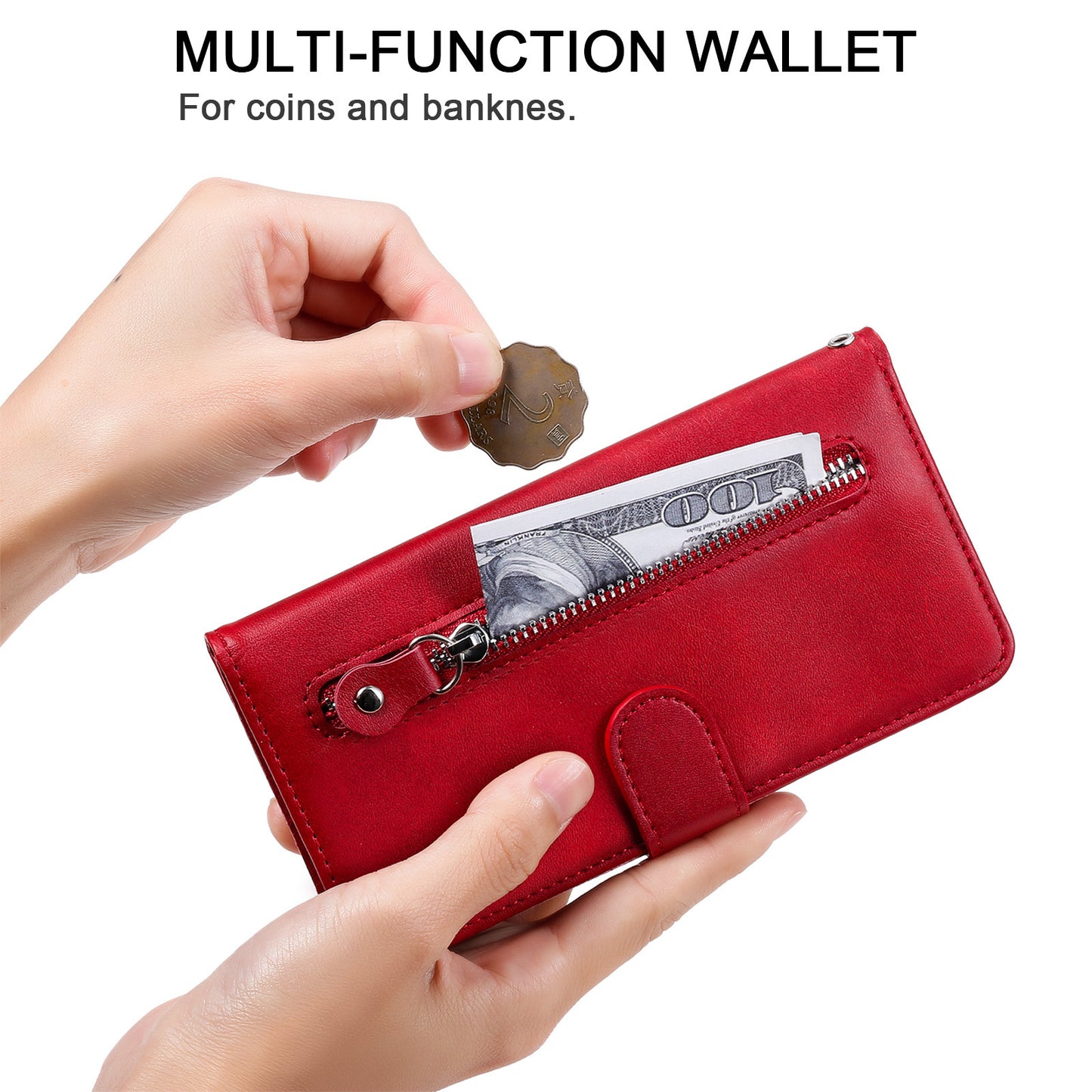 Scratch-proof Cover Zipper Pocket Leather Wallet Shell for iPhone 13 Pro 6.1 inch