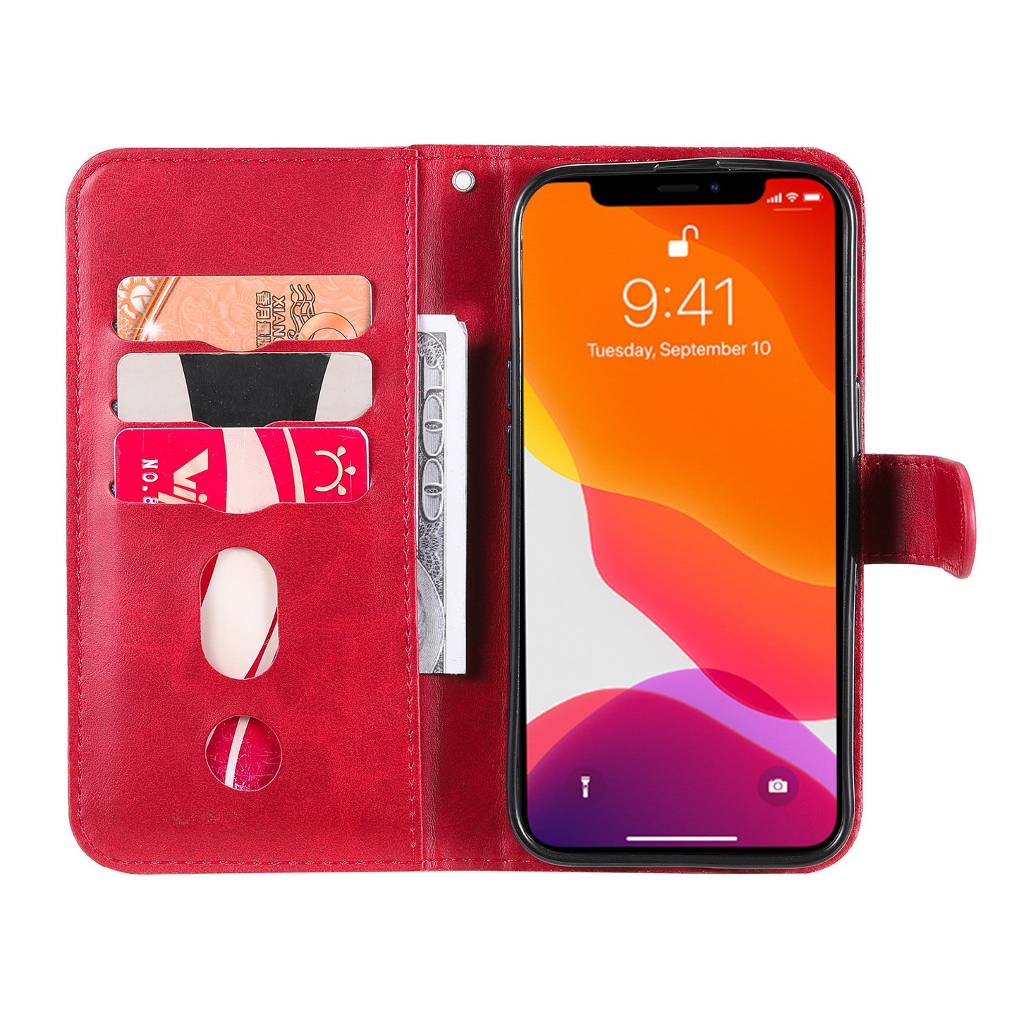 Scratch-proof Cover Zipper Pocket Leather Wallet Shell for iPhone 13 Pro 6.1 inch