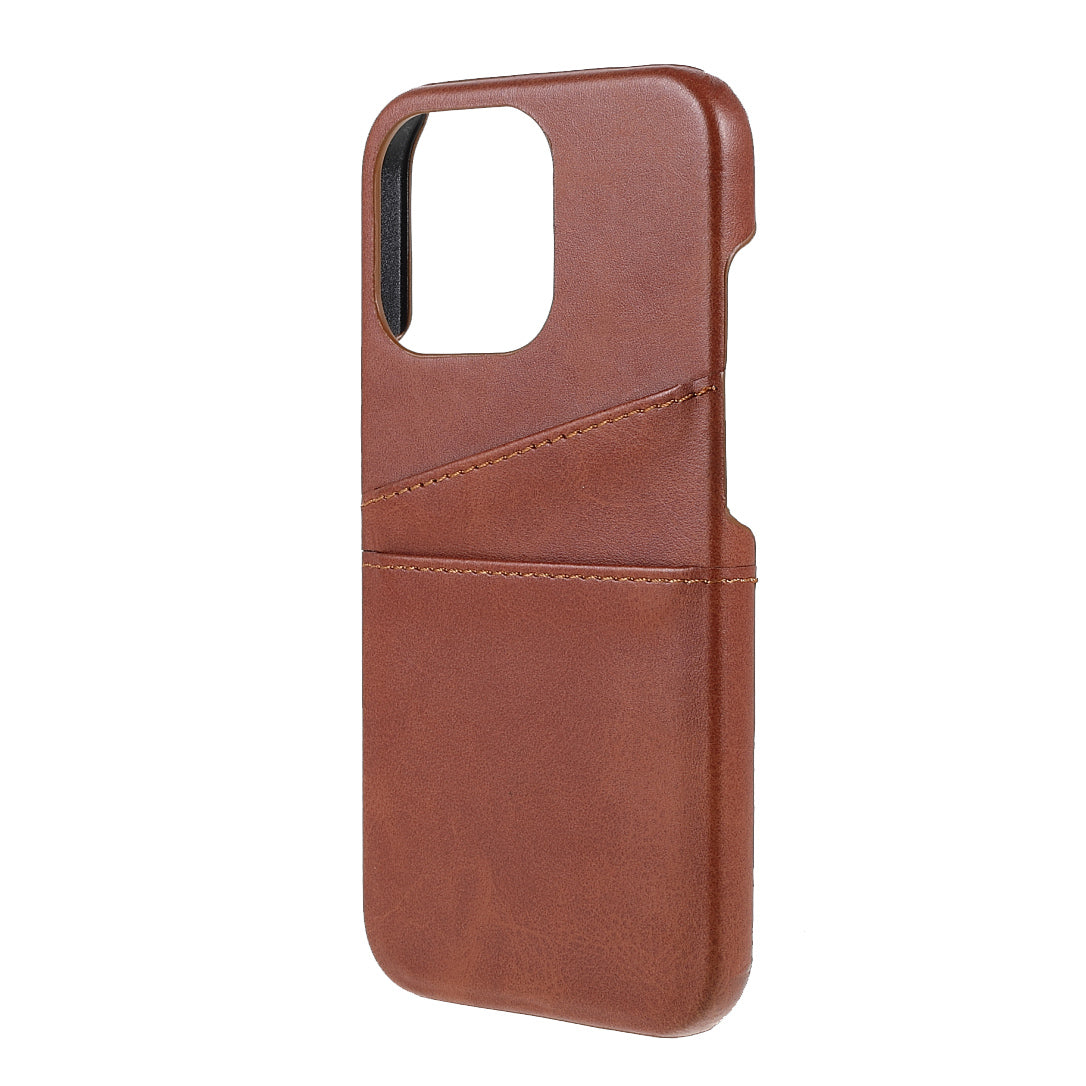 Full Protective Double Card Slots PU Leather Coated PC Cover Shell for iPhone 13 Pro 6.1 inch