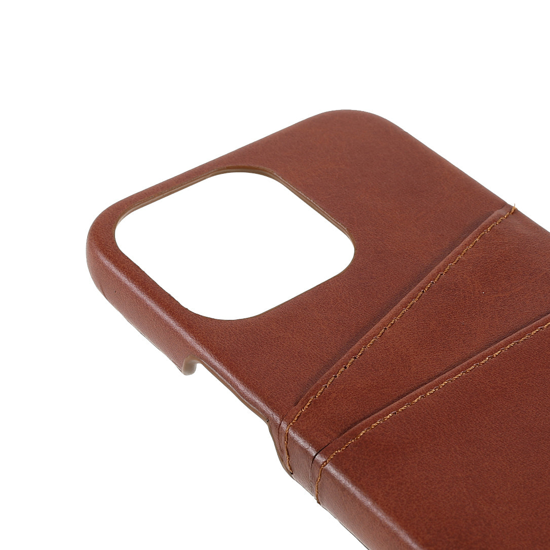 Full Protective Double Card Slots PU Leather Coated PC Cover Shell for iPhone 13 Pro 6.1 inch