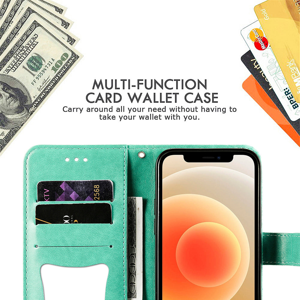 Adjustable Stand Design Flower Imprinting Wallet Leather Phone Protector Case with Strap for iPhone 13 Pro 6.1 inch