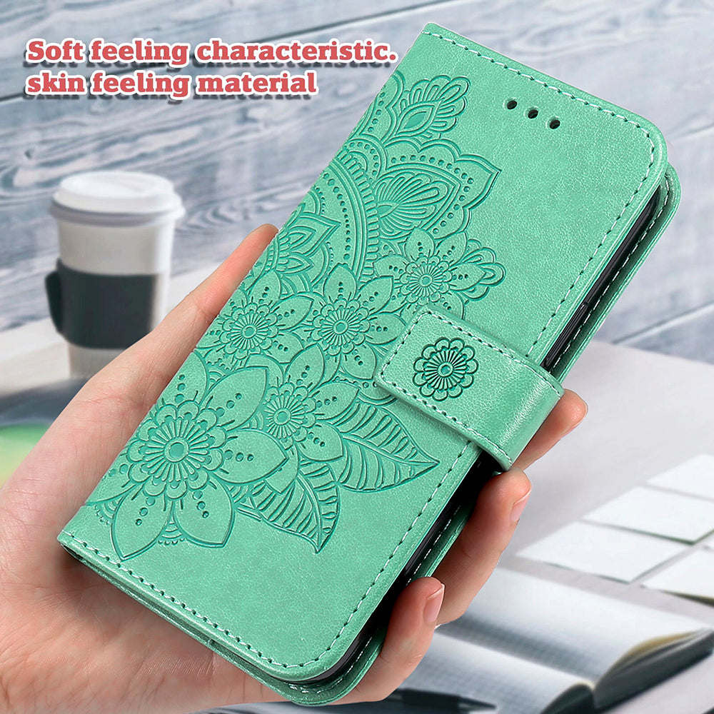Adjustable Stand Design Flower Imprinting Wallet Leather Phone Protector Case with Strap for iPhone 13 Pro 6.1 inch