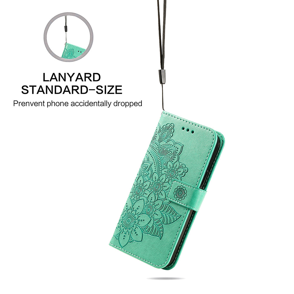 Adjustable Stand Design Flower Imprinting Wallet Leather Phone Protector Case with Strap for iPhone 13 Pro 6.1 inch