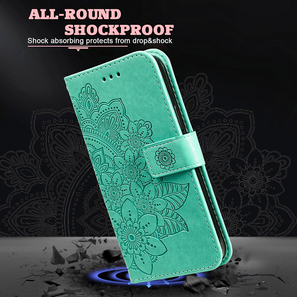 Adjustable Stand Design Flower Imprinting Wallet Leather Phone Protector Case with Strap for iPhone 13 Pro 6.1 inch