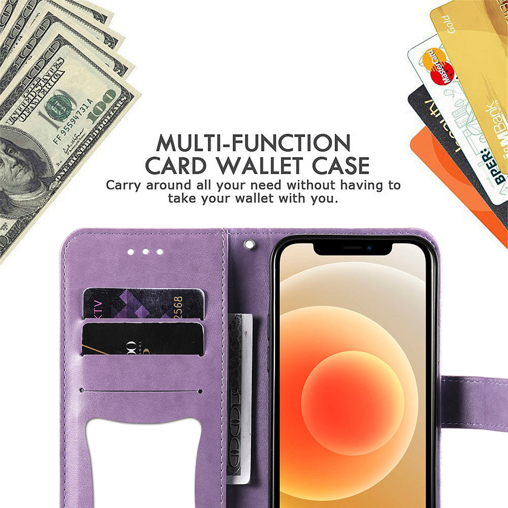 Adjustable Stand Design Flower Imprinting Wallet Leather Phone Protector Case with Strap for iPhone 13 Pro 6.1 inch