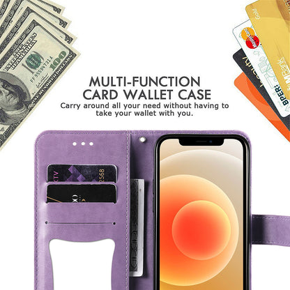 Adjustable Stand Design Flower Imprinting Wallet Leather Phone Protector Case with Strap for iPhone 13 Pro 6.1 inch
