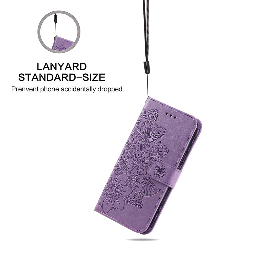 Adjustable Stand Design Flower Imprinting Wallet Leather Phone Protector Case with Strap for iPhone 13 Pro 6.1 inch