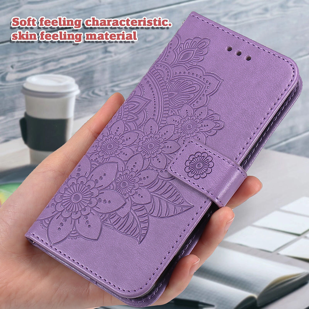 Adjustable Stand Design Flower Imprinting Wallet Leather Phone Protector Case with Strap for iPhone 13 Pro 6.1 inch