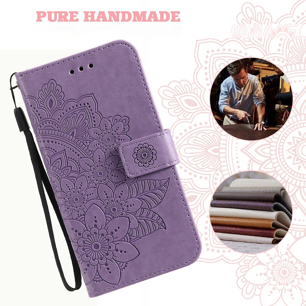 Adjustable Stand Design Flower Imprinting Wallet Leather Phone Protector Case with Strap for iPhone 13 Pro 6.1 inch