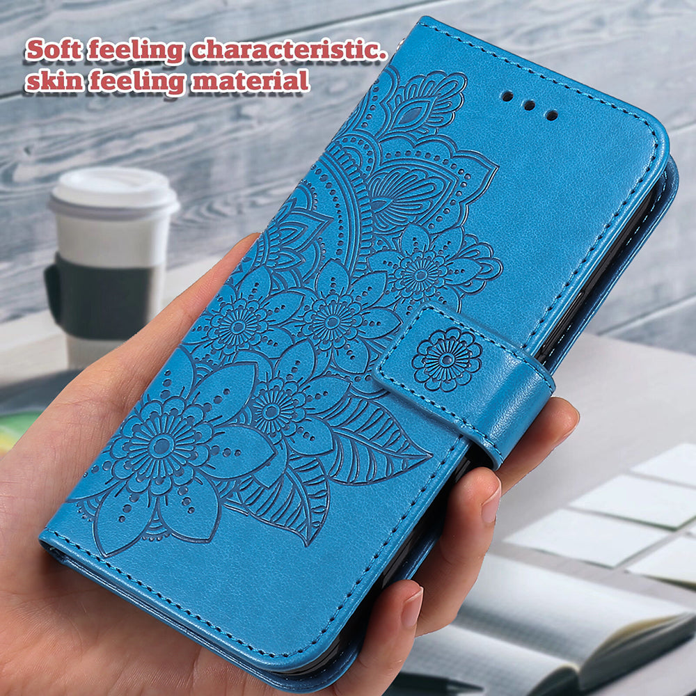 Adjustable Stand Design Flower Imprinting Wallet Leather Phone Protector Case with Strap for iPhone 13 Pro 6.1 inch