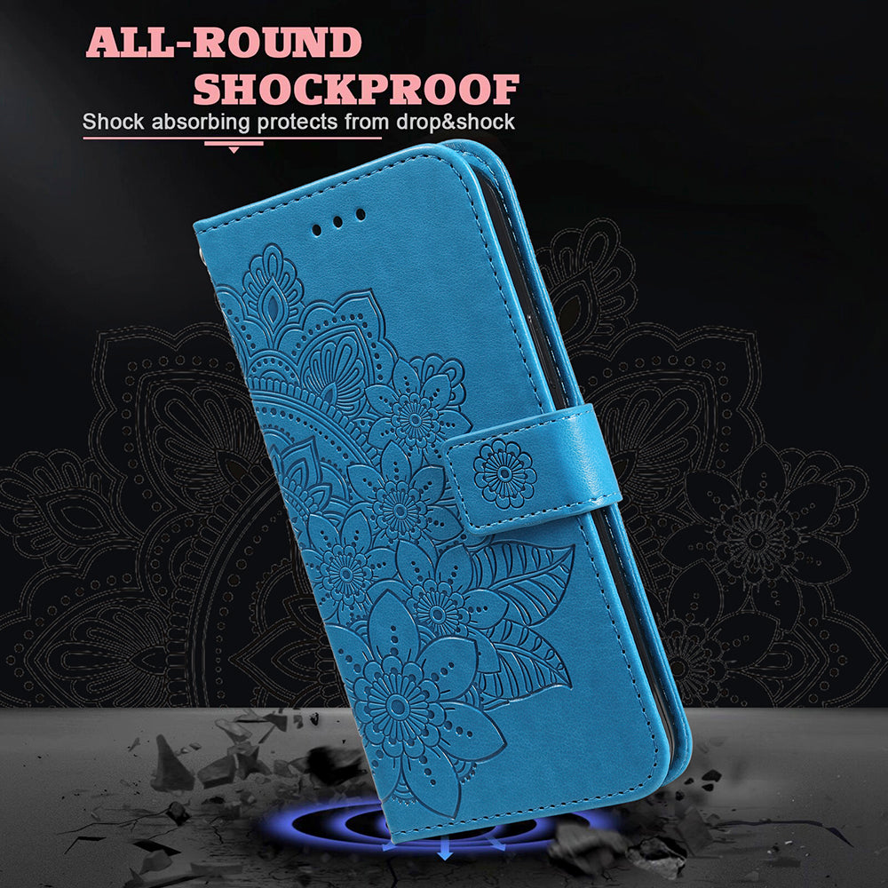 Adjustable Stand Design Flower Imprinting Wallet Leather Phone Protector Case with Strap for iPhone 13 Pro 6.1 inch