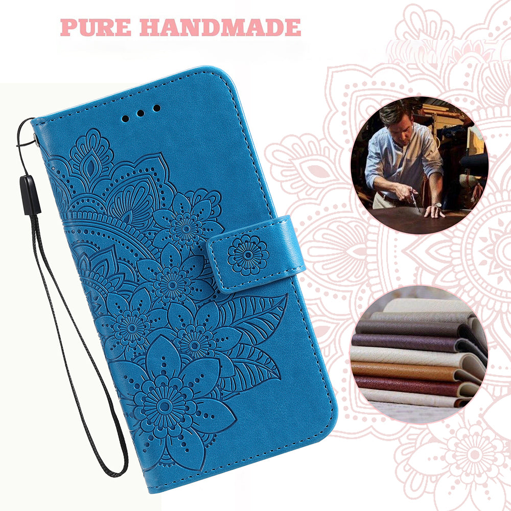 Adjustable Stand Design Flower Imprinting Wallet Leather Phone Protector Case with Strap for iPhone 13 Pro 6.1 inch