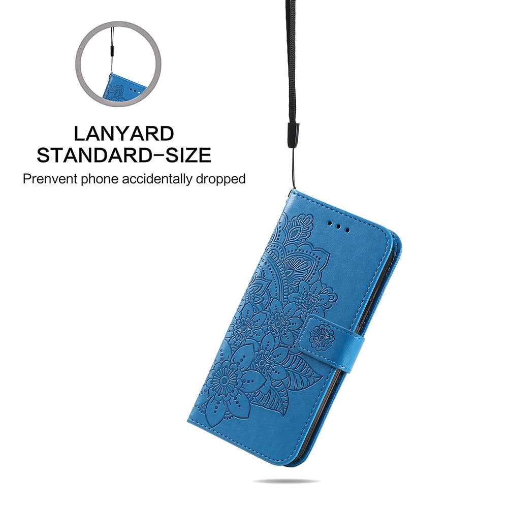 Adjustable Stand Design Flower Imprinting Wallet Leather Phone Protector Case with Strap for iPhone 13 Pro 6.1 inch