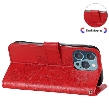 Adjustable Stand Design Flower Imprinting Wallet Leather Phone Protector Case with Strap for iPhone 13 Pro 6.1 inch