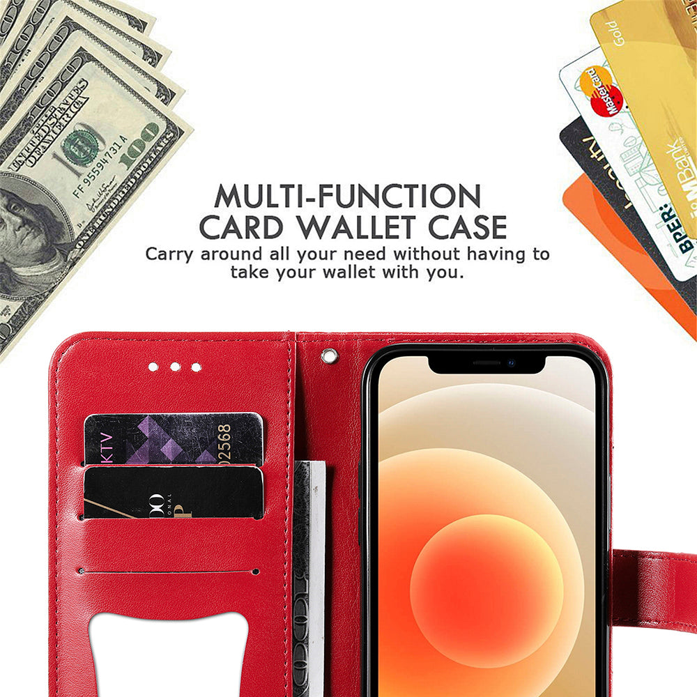 Adjustable Stand Design Flower Imprinting Wallet Leather Phone Protector Case with Strap for iPhone 13 Pro 6.1 inch