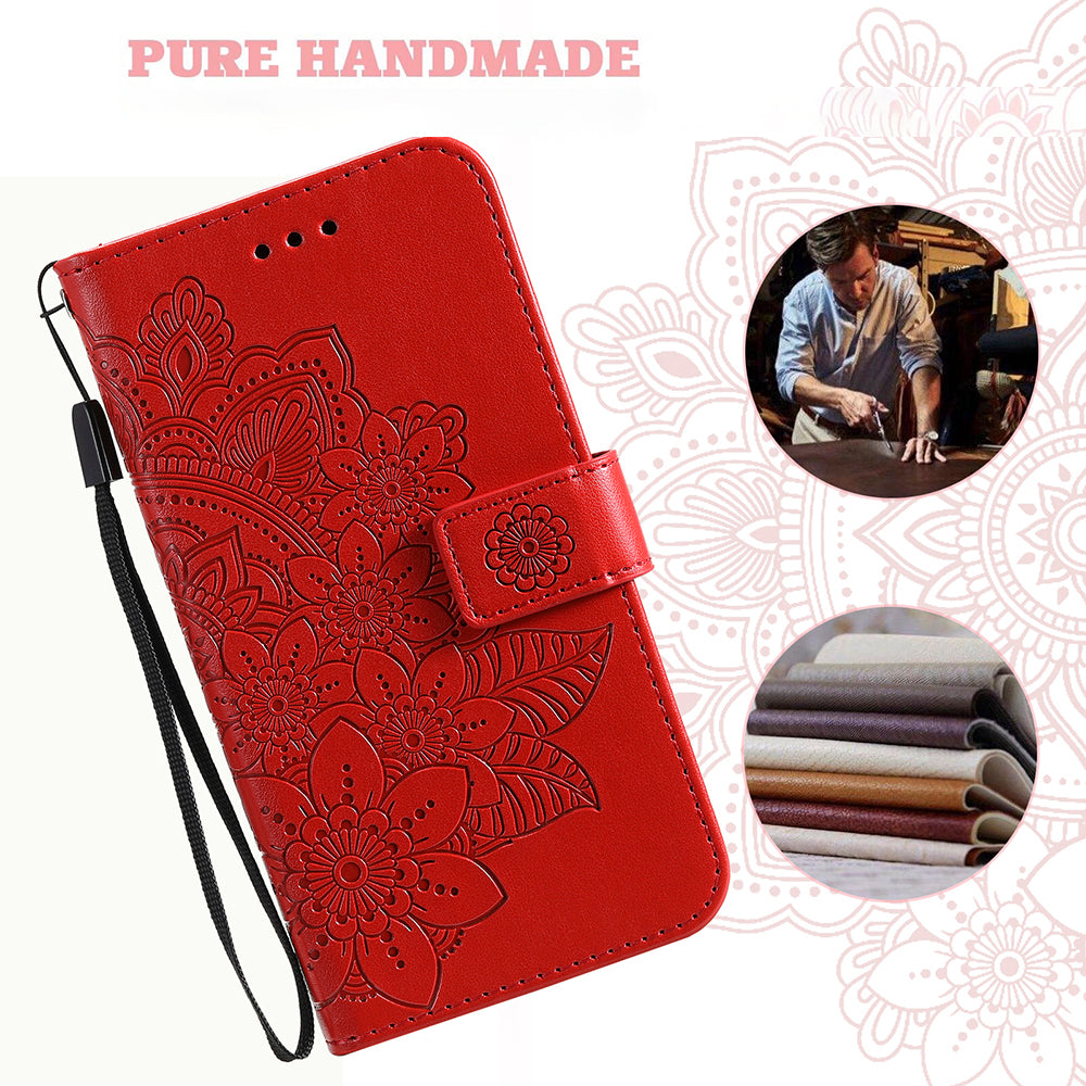 Adjustable Stand Design Flower Imprinting Wallet Leather Phone Protector Case with Strap for iPhone 13 Pro 6.1 inch