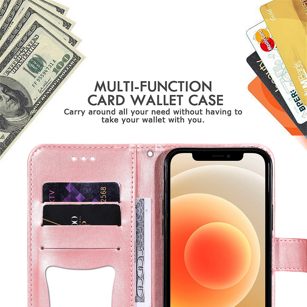 Adjustable Stand Design Flower Imprinting Wallet Leather Phone Protector Case with Strap for iPhone 13 Pro 6.1 inch