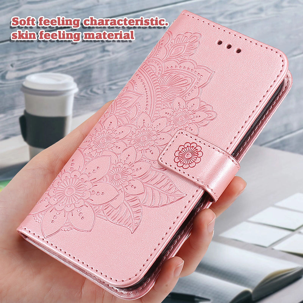 Adjustable Stand Design Flower Imprinting Wallet Leather Phone Protector Case with Strap for iPhone 13 Pro 6.1 inch