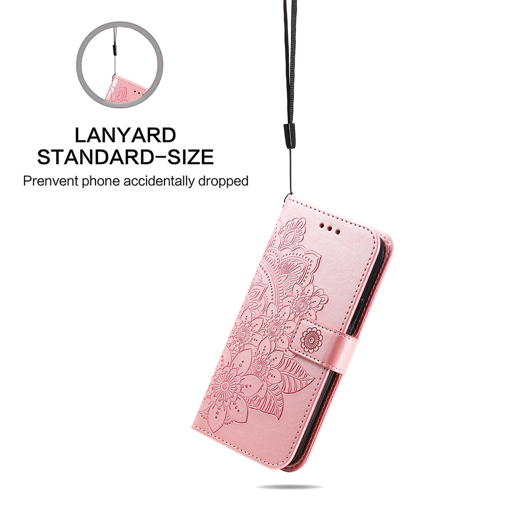 Adjustable Stand Design Flower Imprinting Wallet Leather Phone Protector Case with Strap for iPhone 13 Pro 6.1 inch