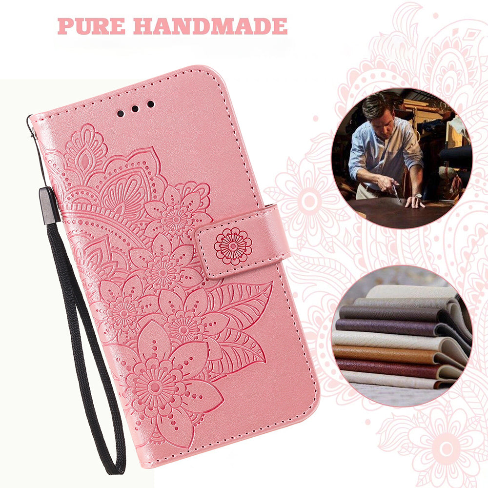 Adjustable Stand Design Flower Imprinting Wallet Leather Phone Protector Case with Strap for iPhone 13 Pro 6.1 inch