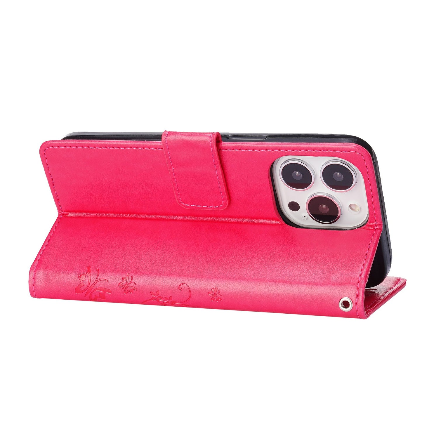 Butterflies Pattern Imprinting Leather Case Wallet Stand Cover with Wrist Strap for iPhone 13 Pro Max 6.7 inch