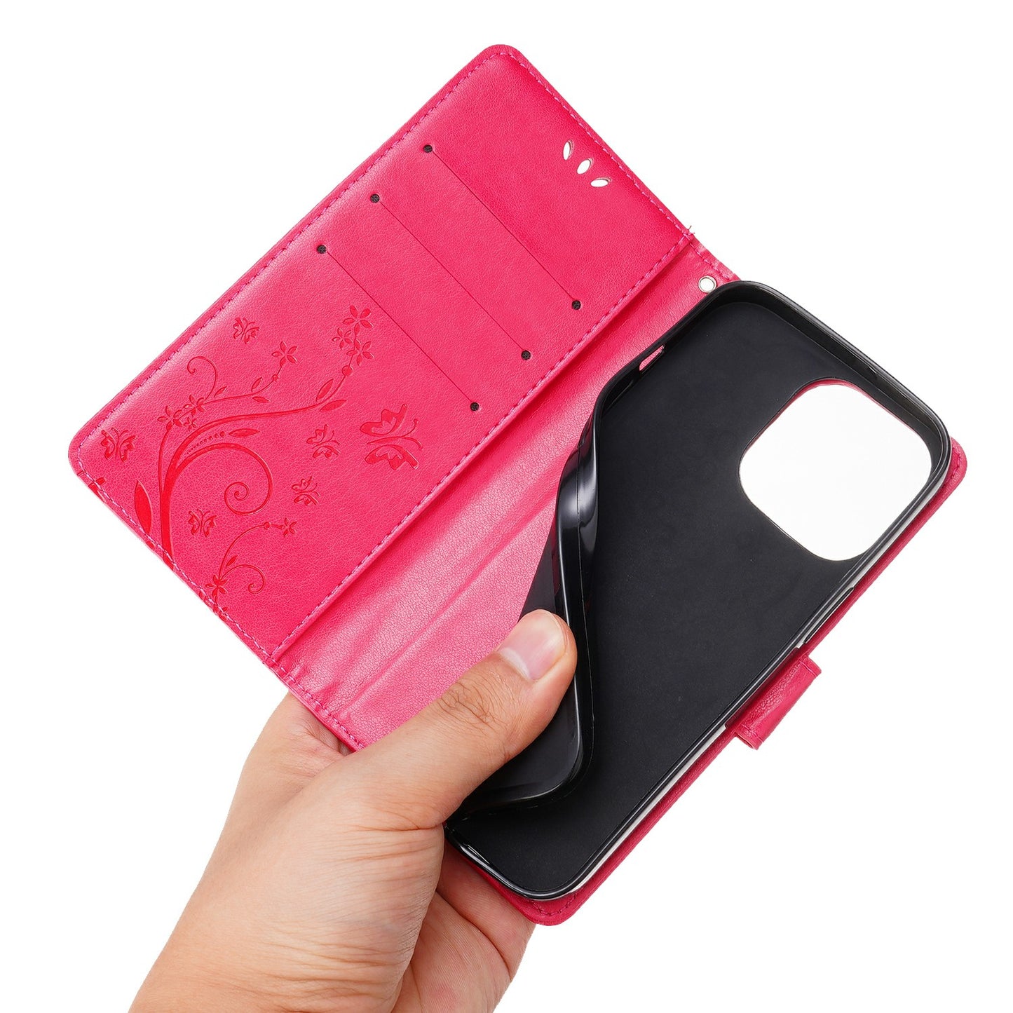 Butterflies Pattern Imprinting Leather Case Wallet Stand Cover with Wrist Strap for iPhone 13 Pro Max 6.7 inch